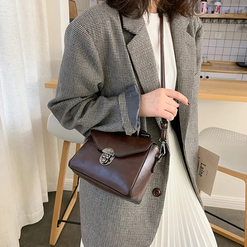 Small Square Bags For Women Fashion Solid Color Crossbody Shoulder Bag Vintage PU Leather Handbags Female Bag Bolsa 250606