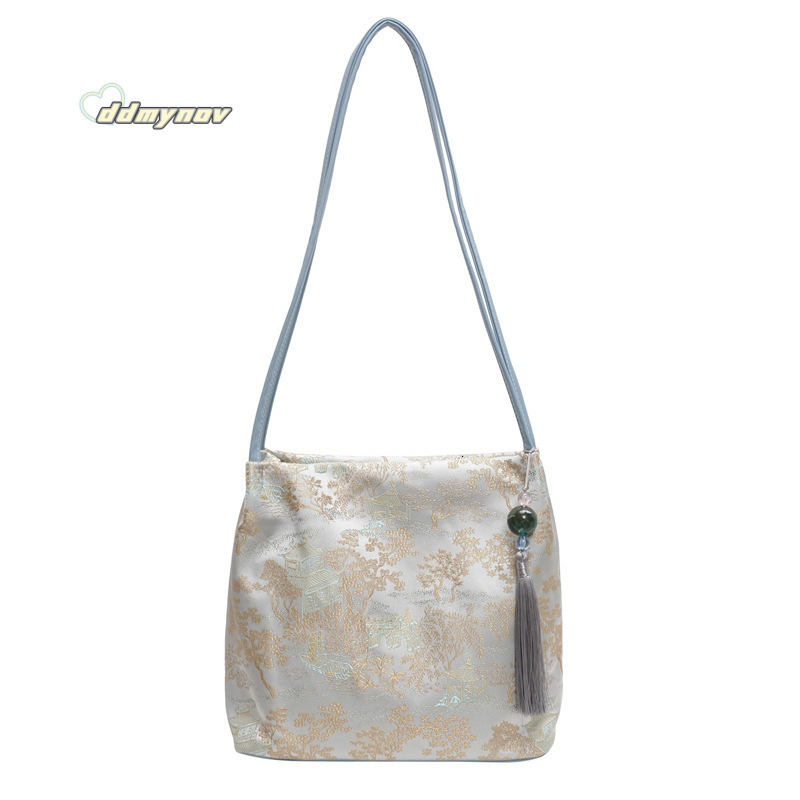 Chinese Style National Trend for Women 2024 New Silk Jacquard Handbag Fashion Simple Shoulder Underarm Bag ddmynov