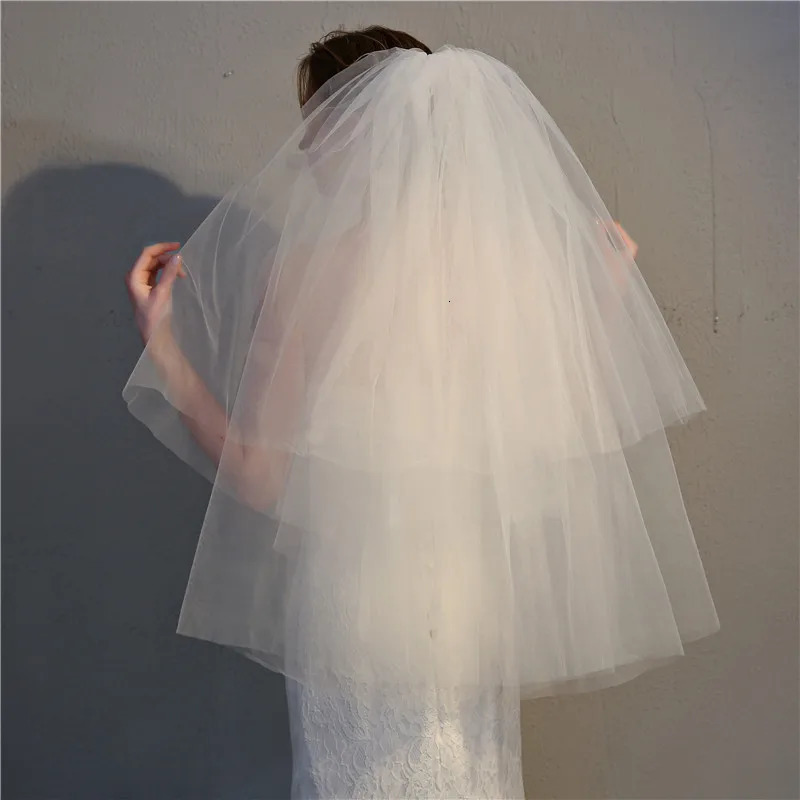 Cut Edge Two Layers Wedding Bridal Veil with Comb Voile Mariage Welon Accessories 250610