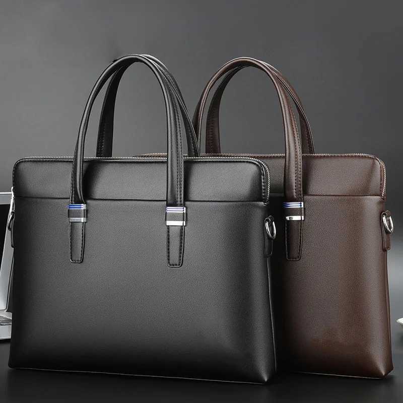 Mens Premium Leather Briefcase - 14 Laptop Business Bag for Office Travel with Detachable Shoulder Strap W250610