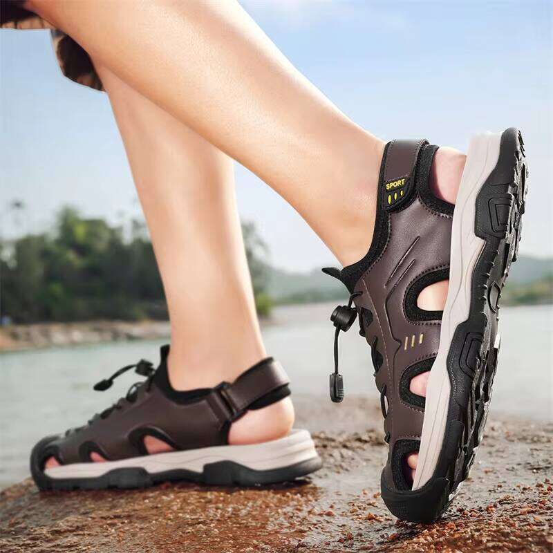 Outdoor Leather Sandals Hot Selling Casual Shoes for Men Rubber Mesh Summer Slippers