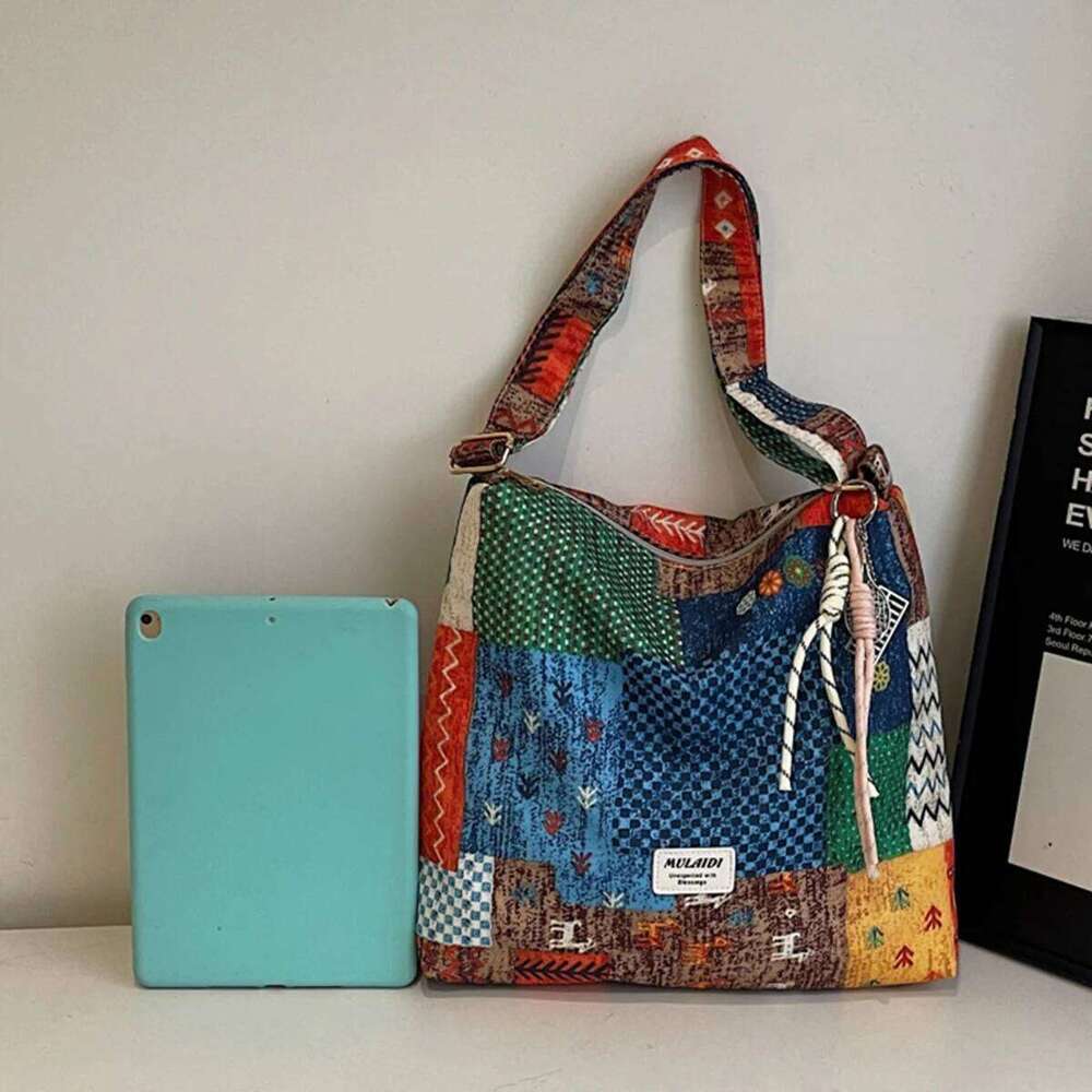 New Ethnic Style Patchwork Single Shoulder Crossbody Bag Simple Casual Large Capacity Canvas Commuting Storage Bags