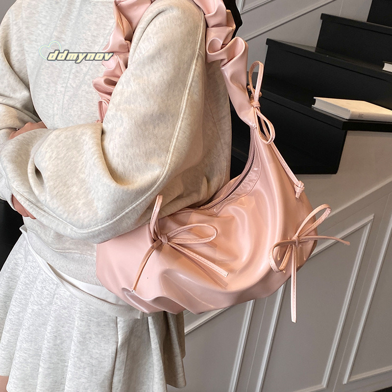 2025 New Cloud Pleated for Women Large Capacity Shoulder Underarm Dumpling Drawstring Bowknot Crossbody Bag ddmynov