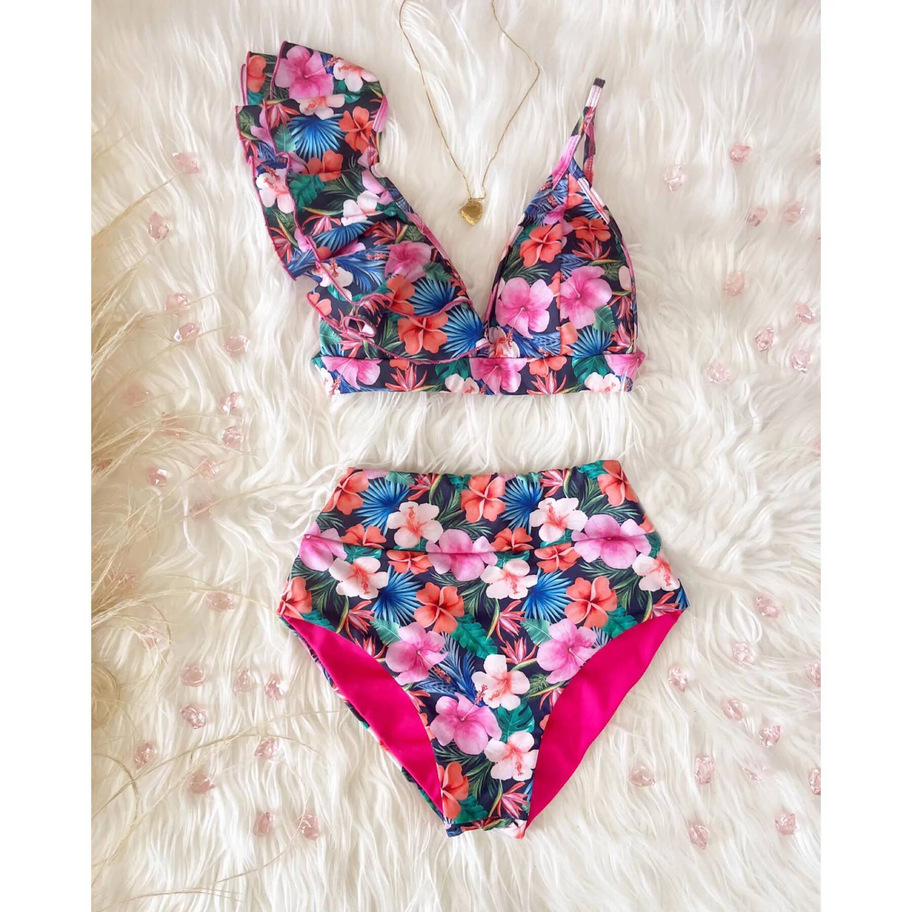 2025 New High Waist Swimwear Swimsuit Push Up Bikinis Women Bathing Suit Biquini Ruffle Bikini Summer Beach Wear