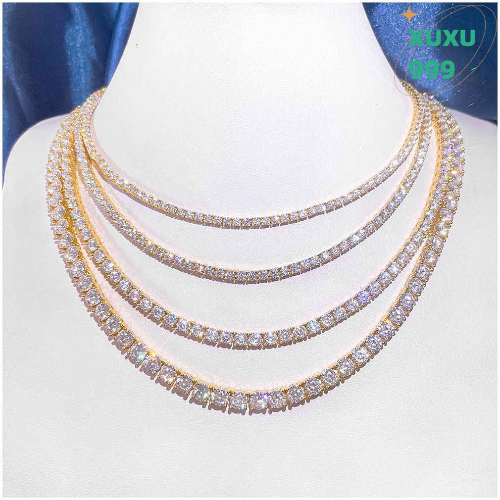OACOCA D Color VVS Diamond Moissanite Tennis Chain Necklace 2mm-5mm Fine Sterling Silver Jewelry Stylish Hip Hop Design