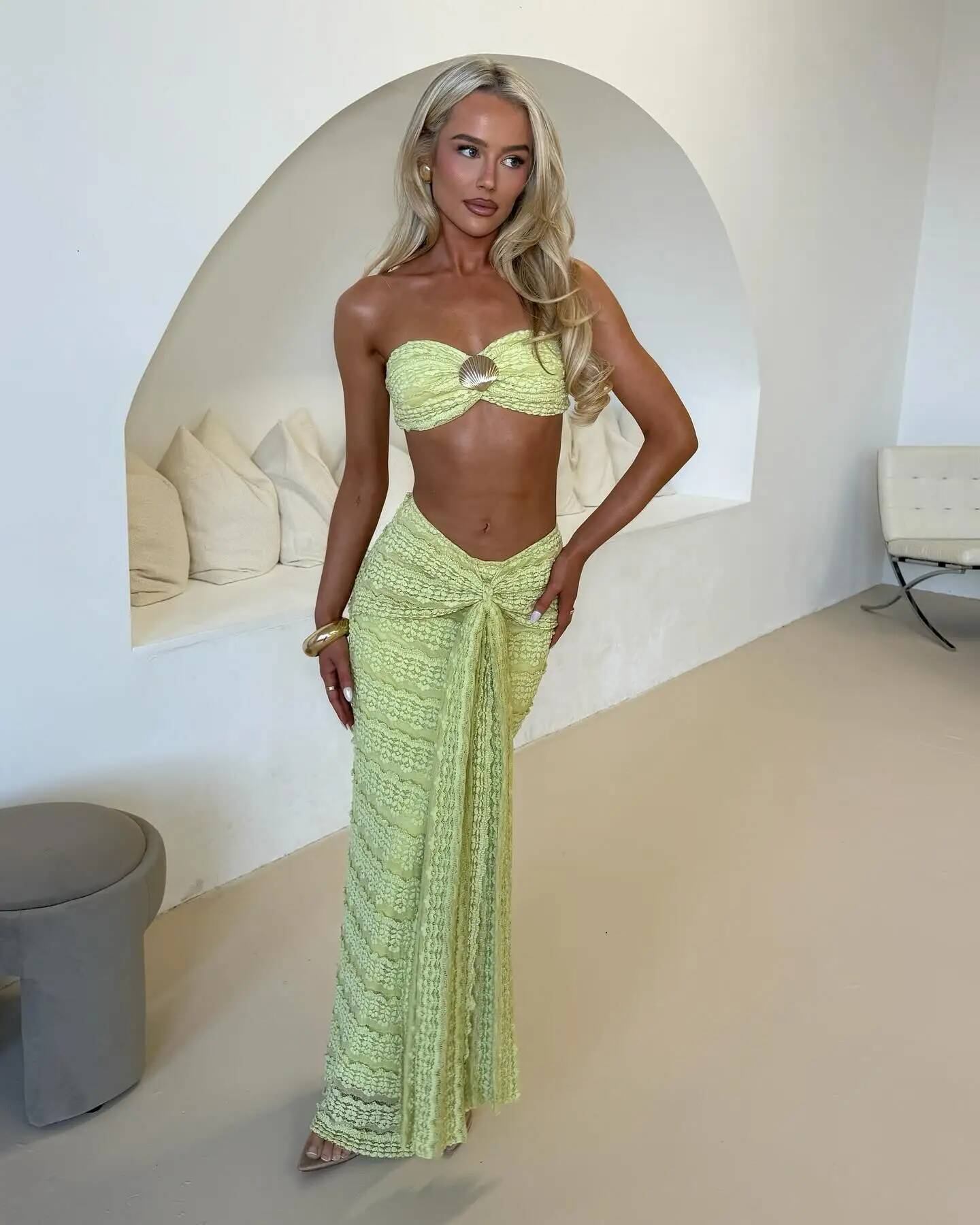 2025 Fashion Lace Off Shoulder Bikini And Skirt Women Swimsuit Sexy Biquini Lady 3Pcs Set Swimwear Female Beachwear Outfits