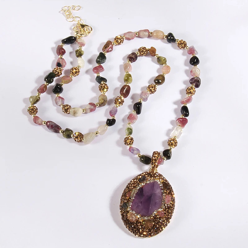 Fashion Bohemian Jewelry Accessory Multicolor Tourmaline stone and Crystal Baroque Pearl Pendant Necklaces For Women 250604