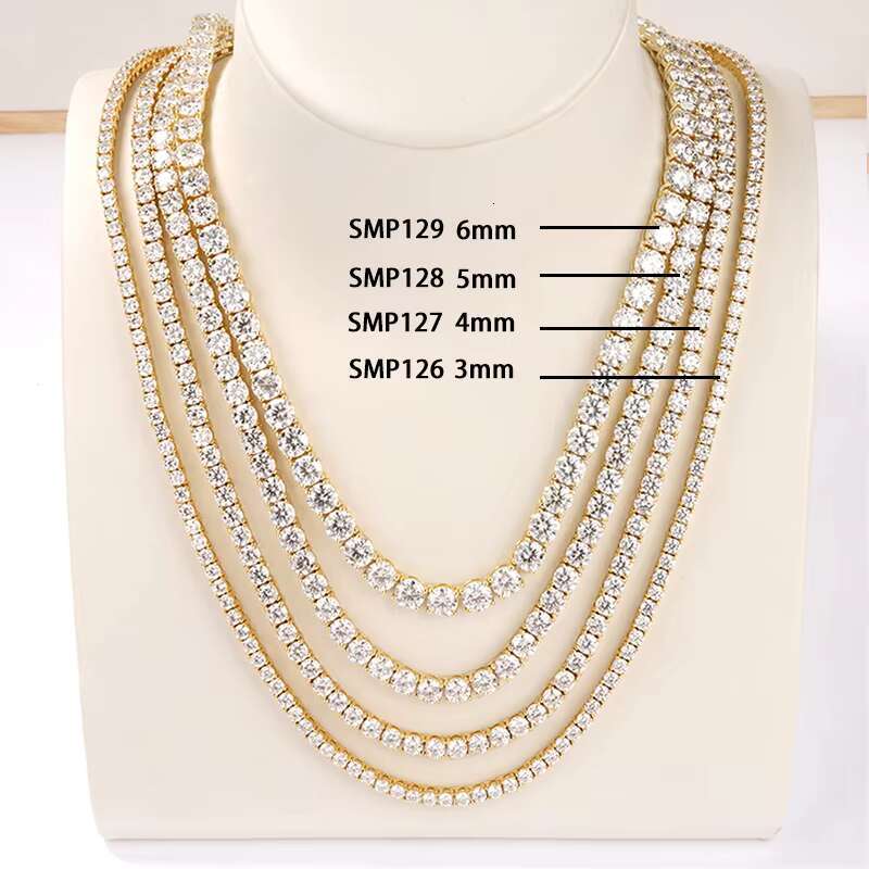MOISSANITE 4mm Stone Hiphop Women Necklace Silver Tennis Chain Fine Jewelry Necklace OACOCA