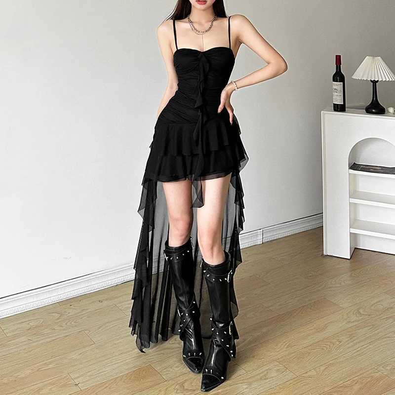 Lamuusaa y2k Dress Women Summer Solid Color Sweetheart Neck Spaghetti Strap Sleeveless Asymmetrical Hem Dress Club Party Dresses XJ250610