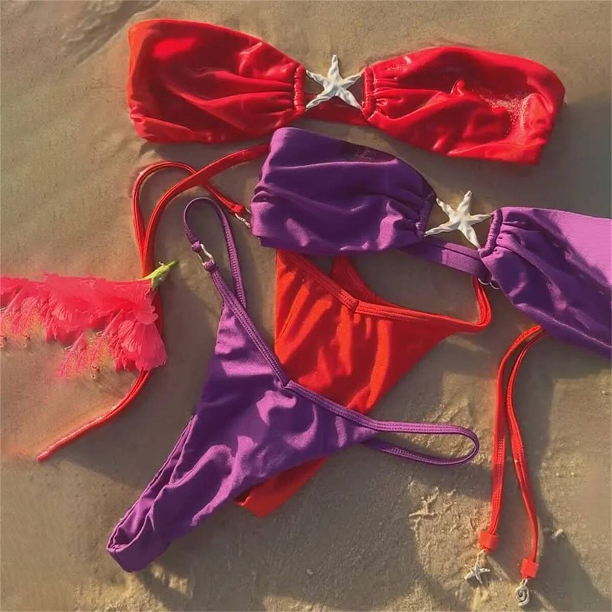 2025 Bandeau Biquini Sexy Bikini Women Swimsuit Push Up Swimwear Female Off Shoulder Bathing Suits Shiny Star Bodysuit Beachwear