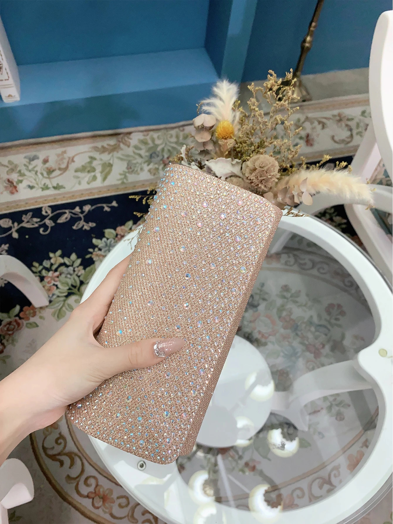 Elegant and fashionable sparkling rhinestone dinner bag exquisite and luxurious shoulder bag banquet party ball envelope bag 250606