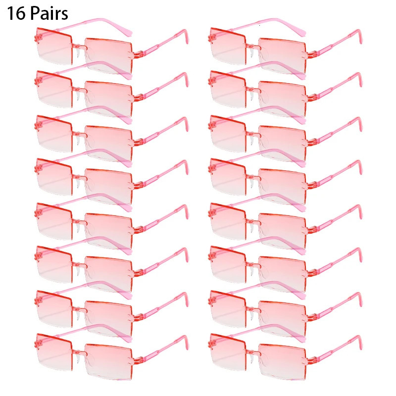 16/20 Pairs Rectangle Sunglasses Men Fashion Rimless Gradient Multicolor Beach Holiday Shades Women Trendy Rave Sun Glasses 250530