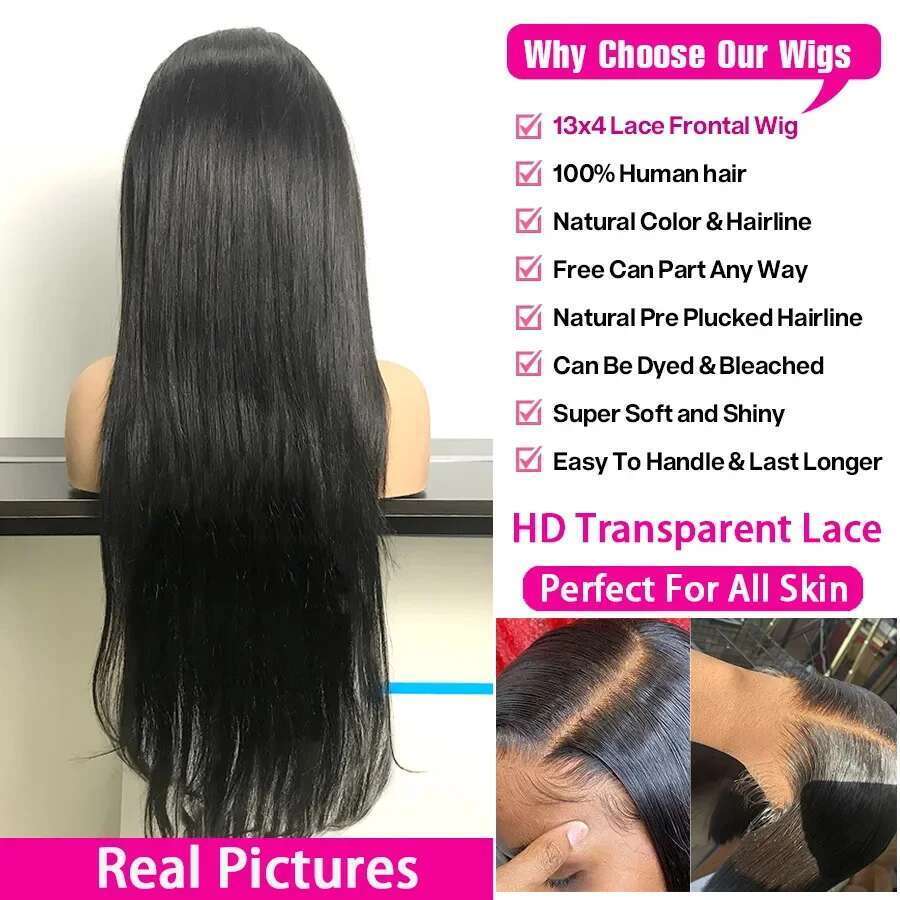 30 40 42 Inch Bone Straight 13x6 Frontal 13x4 Hd Human Hair Front Wig Brazilian 4x4 360 Pre Plucked Lace Wigs