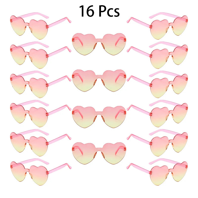 16 Pcs Per Set Rimless Heart Shaped Sunglasses Women Cute Fashion Beach Holiday Shades Trendy Multi-color Rave Sun Glasses 250530