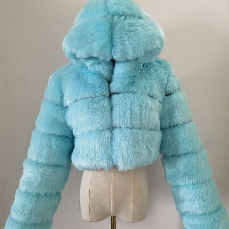Short With Hood, Faux Fox Fur Long Sleeve Patchwork Women's Coat
