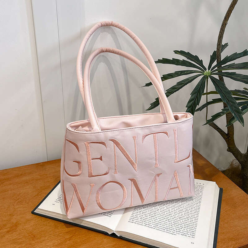 New 2025 Niche Design Satin Letter Embroidery Fashion Versatile Shoulder Handbag Underarm Bag