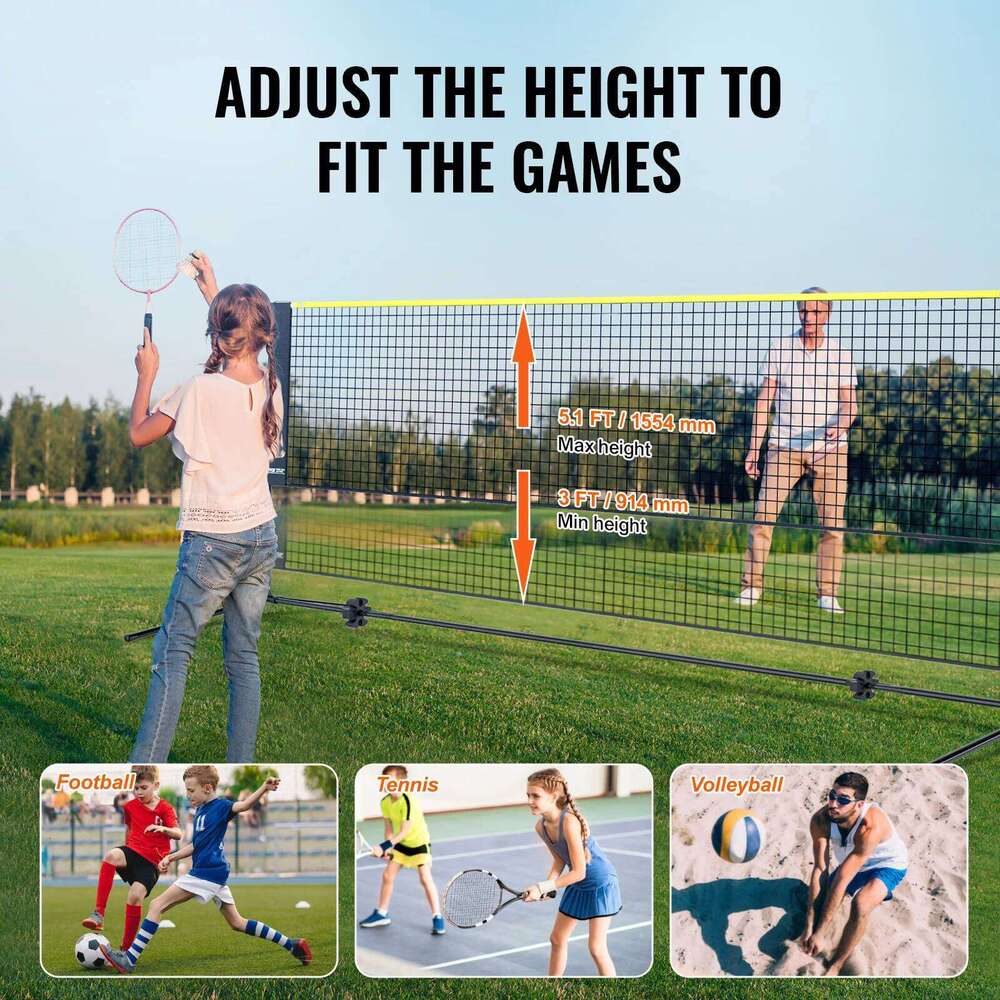VEVOR 20FT Badminton Height Adjustable Volleyball Wide Foldable Pickleball Portable Tennis Net Set with Poles Stand