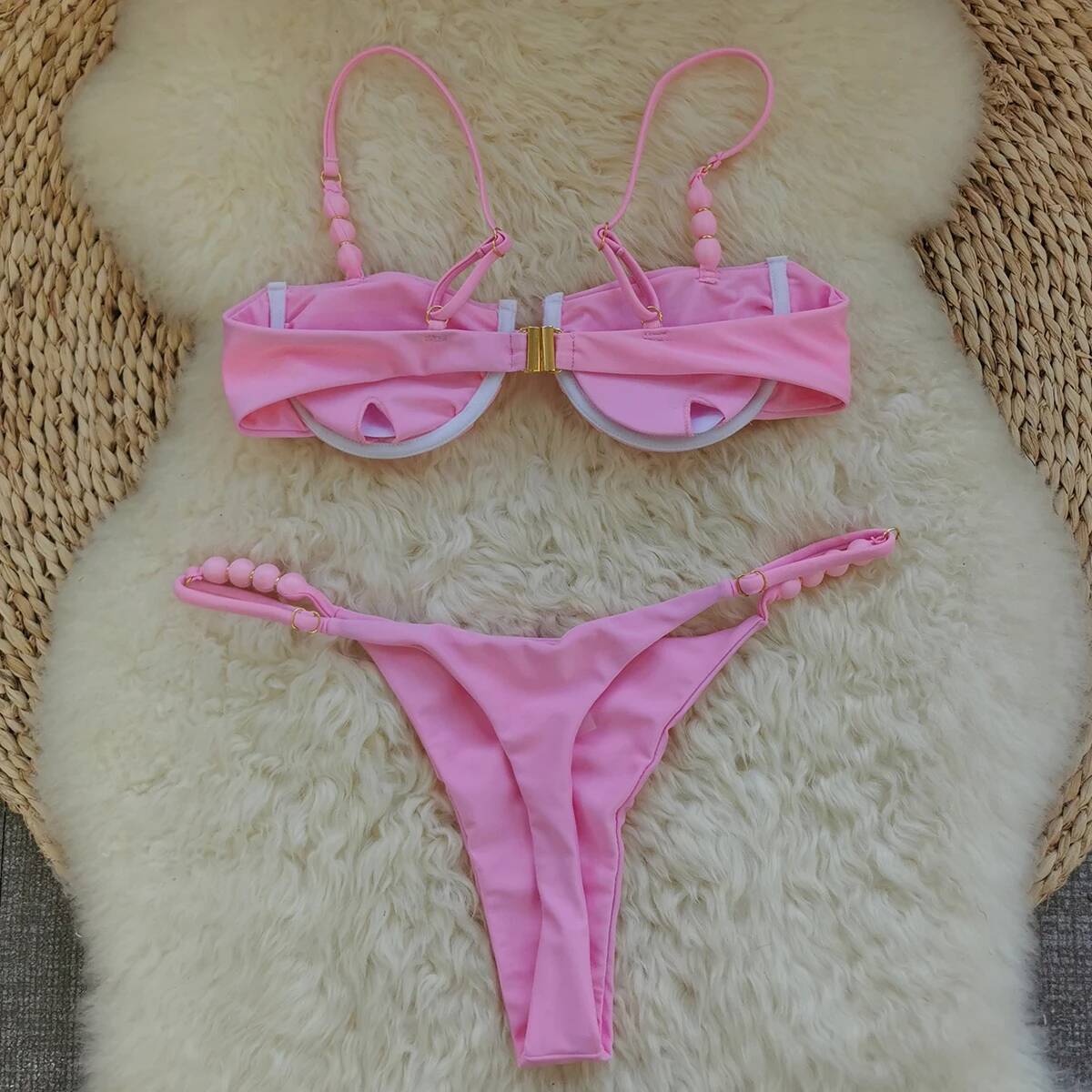 2025 Sexy Pink Bikini Set with Beaded Straps Perfect for Beachwear Pool Parties Special Ocns Stand Out This Summer