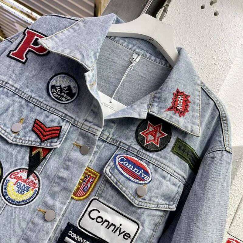 Men's Cartoon Anime Embroidery Patches Denim Jacket Women Streetwear Fashion Trend Loose Jean Jackets Coat Outerwear