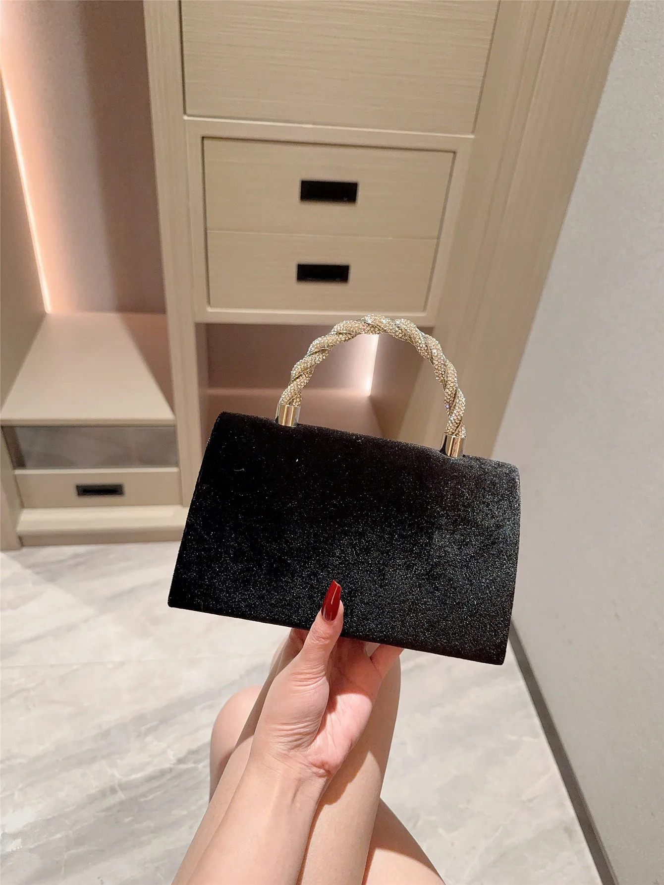 Clutch Bag Retro Velvet Evening Bag Celebrity Shiny Diamond Handbag Prom Bag Wedding Bag 250606