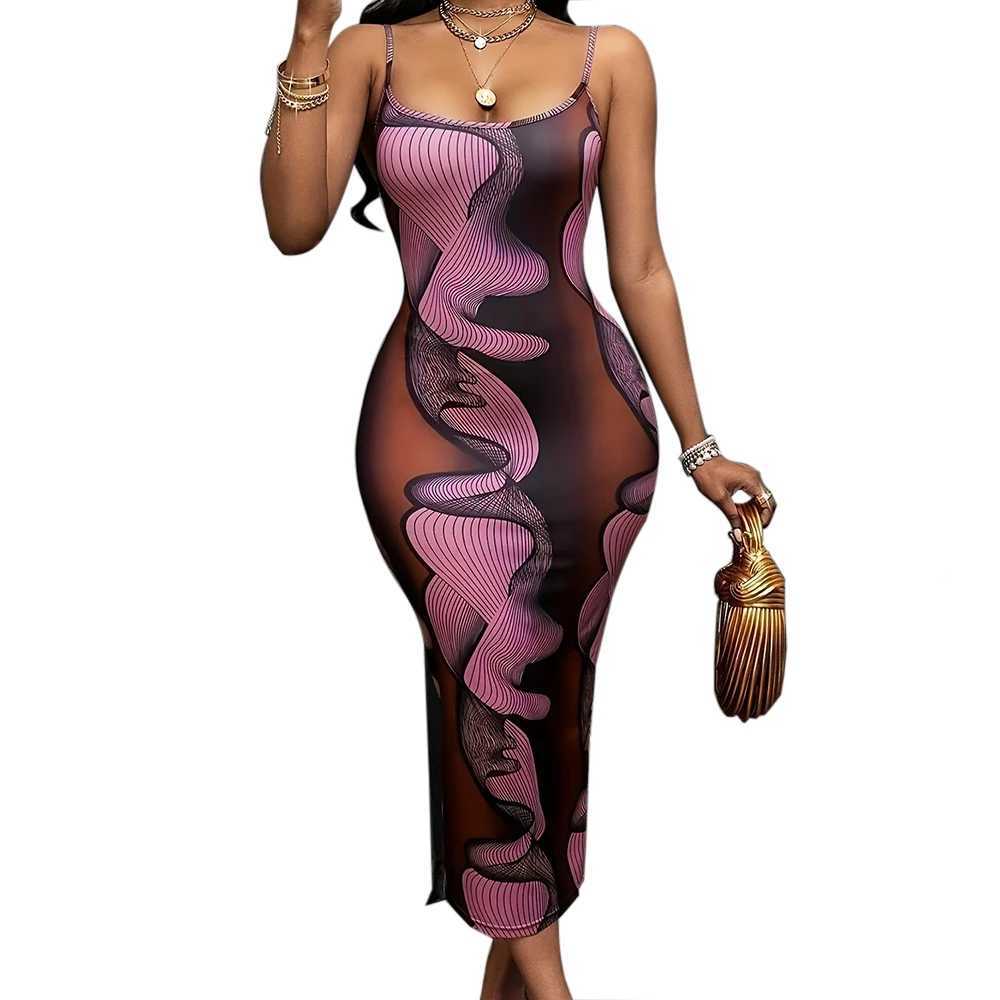 Spring and summer new model design pattern tight sexy elegant printed halter temperament womens dress long dress XJ250610