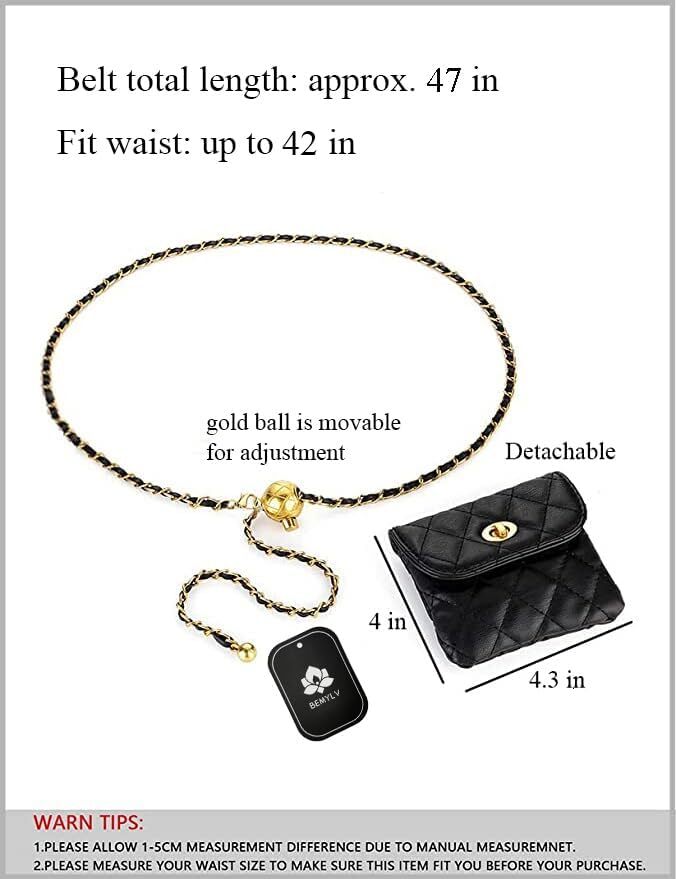BEMY Leather Chain Belt Bag for Women Black Crossbody Waist Purse Fanny Pack Fashion Evening Clutch Mini Handbag Detachable