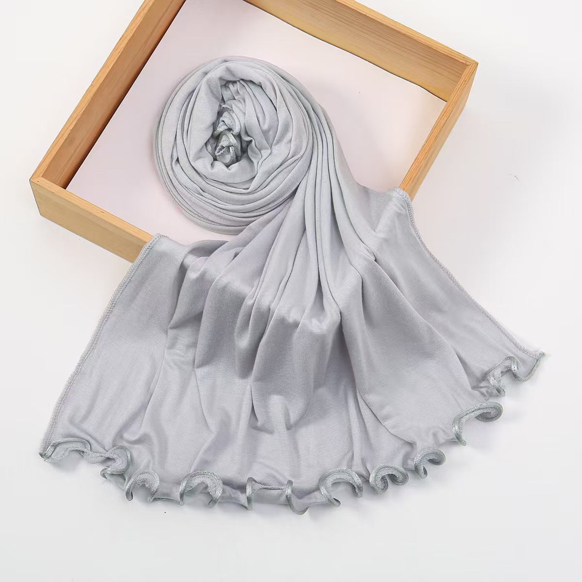 T931 solid color wood ear edge mercerized cotton ladies headscarf Malay light simple and comfortable long head wrap shawl scarf