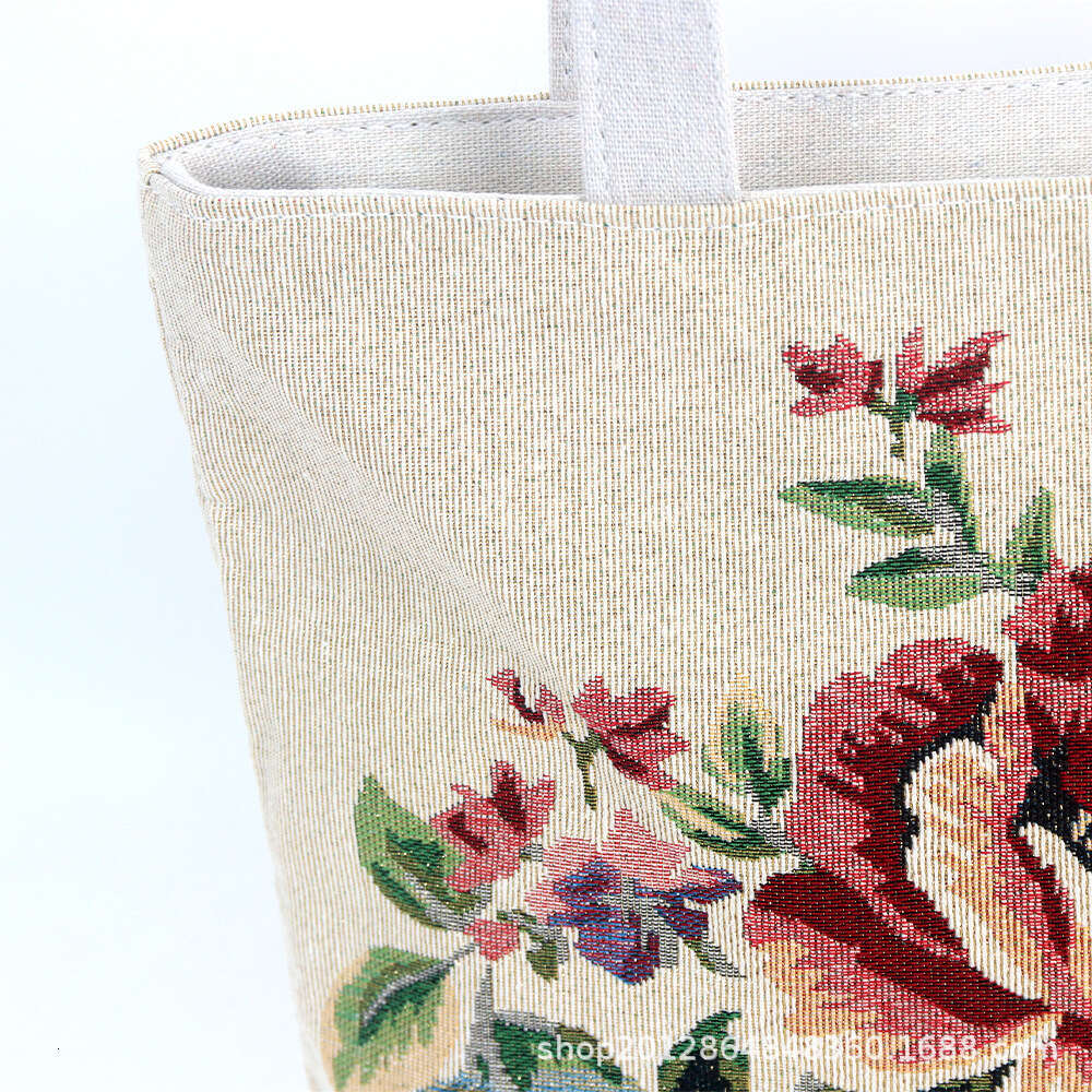 Small And Medium Canvas Double-Sided Gold Thread Jacquard Embroidery Handbag Fresh Versatile Shoulder Bag Artistic Casual