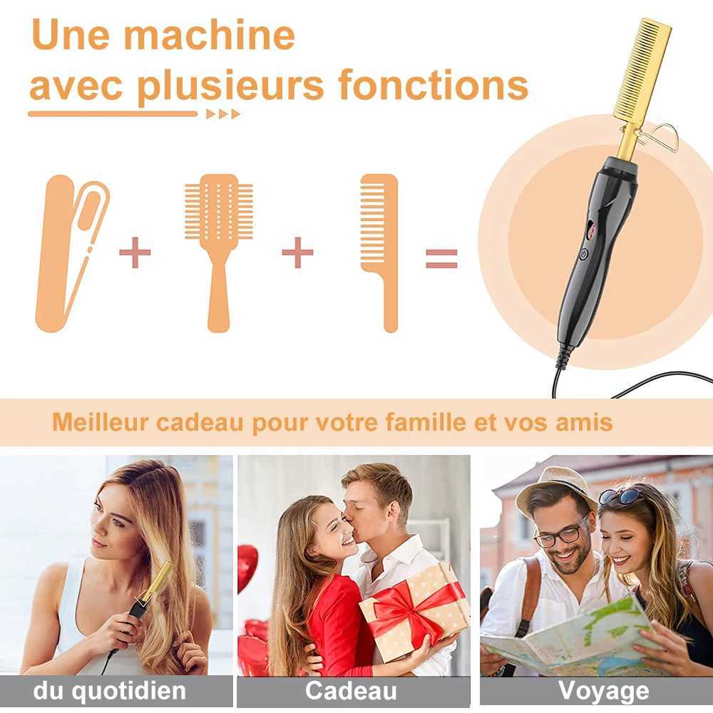 Electric Hot Heating Comb 3-in-1 Hair Straightener Hair Smooth Flat Iron Straightening Brush for wigs Curling Iron W250610