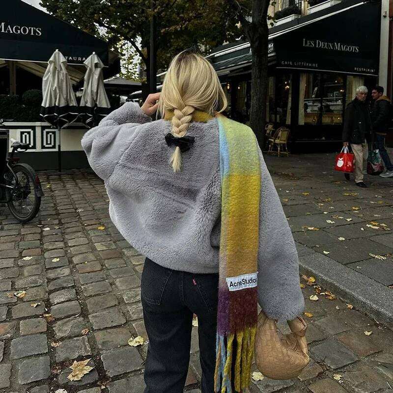 Neo Mint 2024 Winter Faux Rabbit Coat Women Chic Fashion Soft Warm Furry Fur Jacket Street Style Girl Outerwear Overcoat