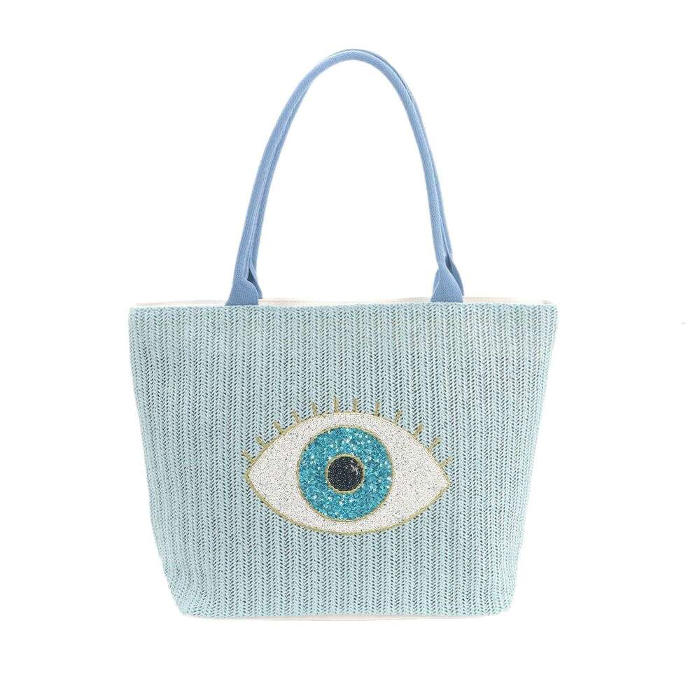 New Canvas Fashion Beach Niche Embroidered Eye Handheld Paper Straw Large Capacity Crossbody Bag
