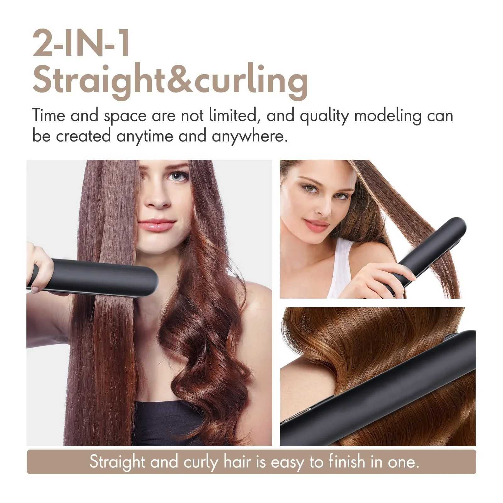 Wireless Portable Type-C Hair Straightener and Curler for Instant Styling Perfect Travel and Dorm Use Gift W250610