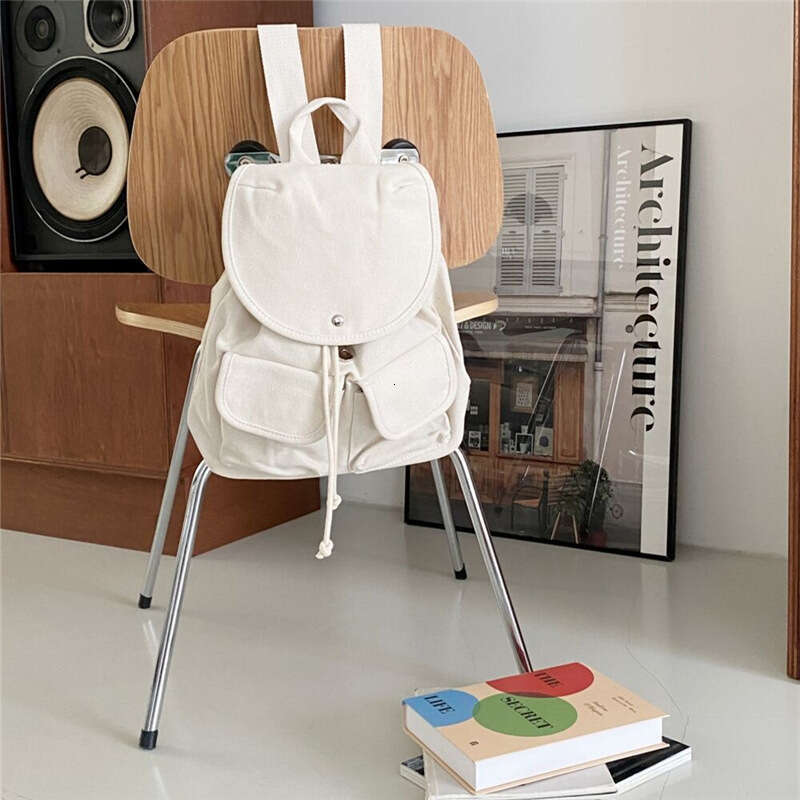 2024 Spring Summer New Simple Casual Niche Design Student Canvas School Bag Large Capacity Drawstring Backpack
