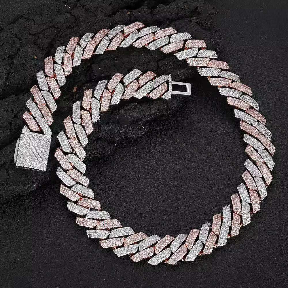 OACOCA Rose Gold Plated Two Tone Iced Out 13mm 925 Sterling Silver Pass Diamond Tester Hip Hop Jewelry Vvs Moissanite Cuban Link Chain