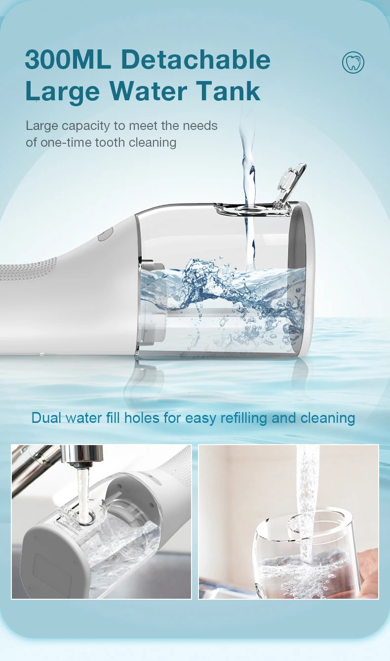 Oral Irrigator Portable Dental Water Flosser USB Rechargeable Water Jet Floss Tooth Pick 5 Jet Tip 300ml 4 Modes IPX7 1800RPM 250605