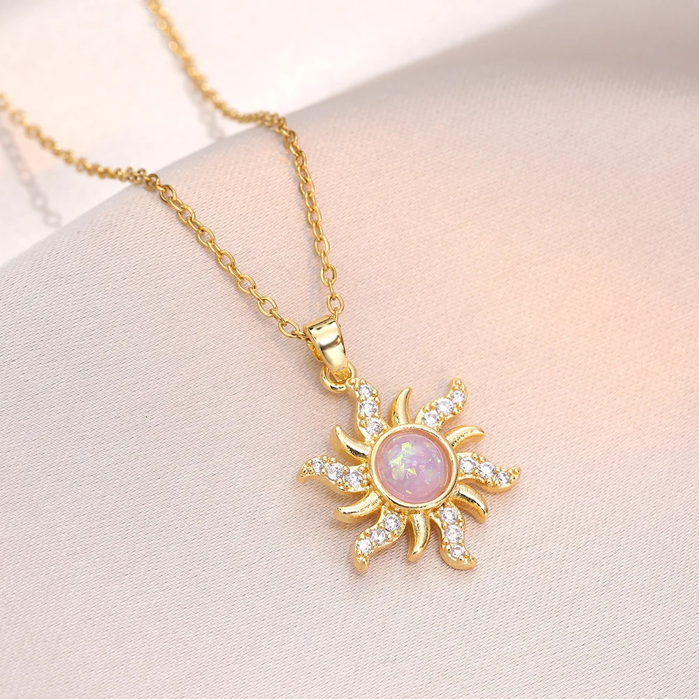 Colorful Zircon Sunflower Zircon Pendant Necklaces for Women Girls Stainless Steel Trendy Romantic Jewelry Accessories Gifts 250609
