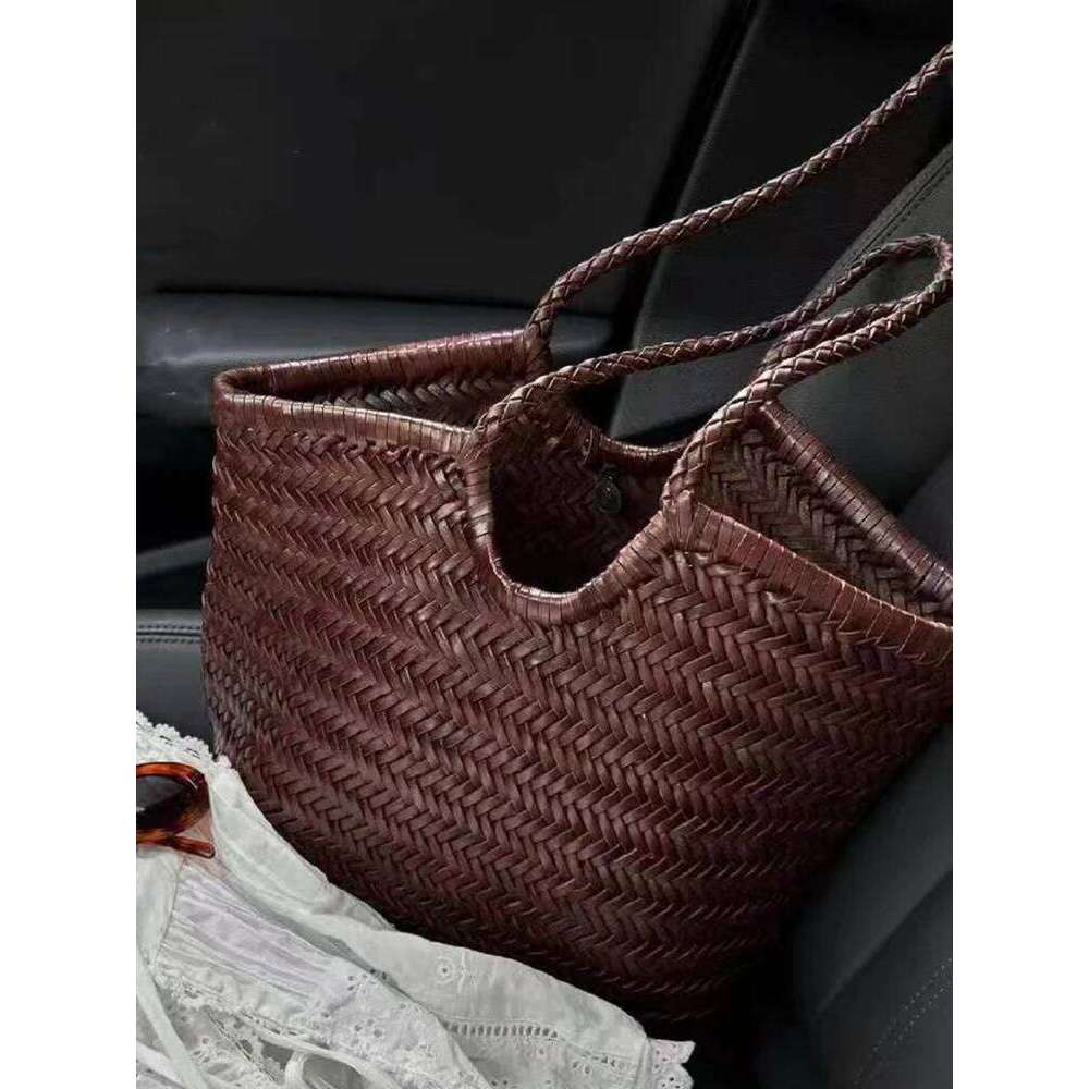 New for Women's Spring and Summer Retro Tote Bag Genuine Split Leather Braided Vegetable Basket Ins Style Irregular Shoulde