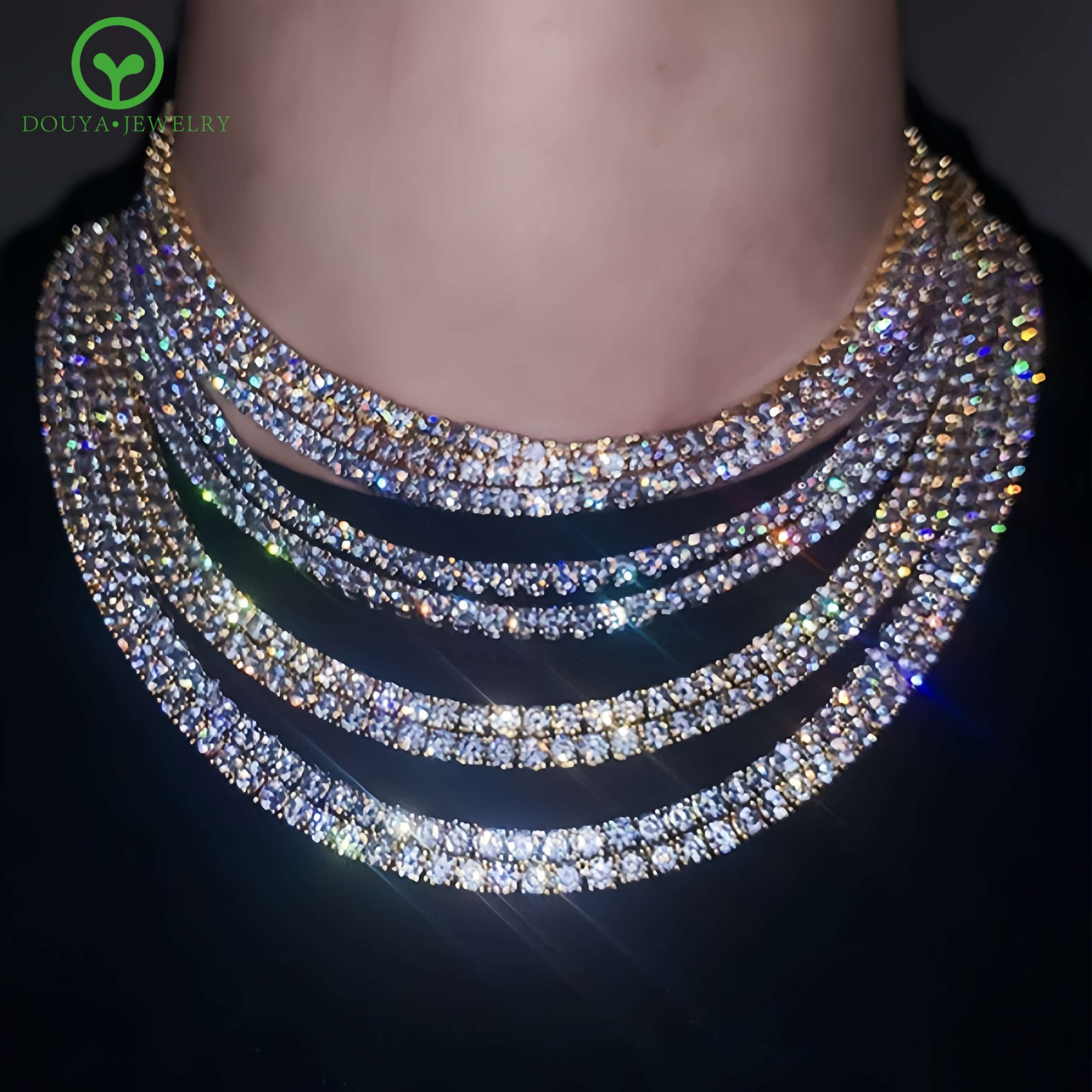 Custom Hip Hop Style Chains Moissanite 2mm 6.5mm D Color Moissanite Gemstone Necklace S925 Sterling Silver Tennis Link Chain