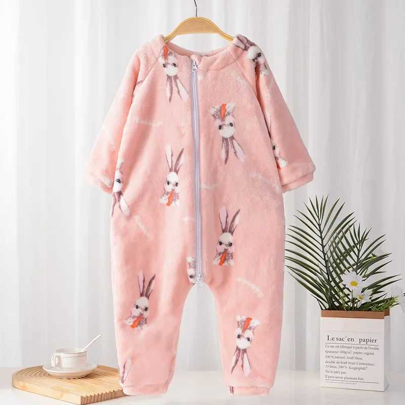 Kids Onesie Boys Girls Long Sleeve Flannel Pajamas Children Winter Cartoon Sleepwear Baby Sleepwear 1-4 Years Sleeping Bag y250610ZXV7