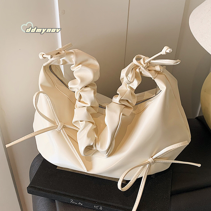 2025 New Cloud Pleated for Women Large Capacity Shoulder Underarm Dumpling Drawstring Bowknot Crossbody Bag ddmynov