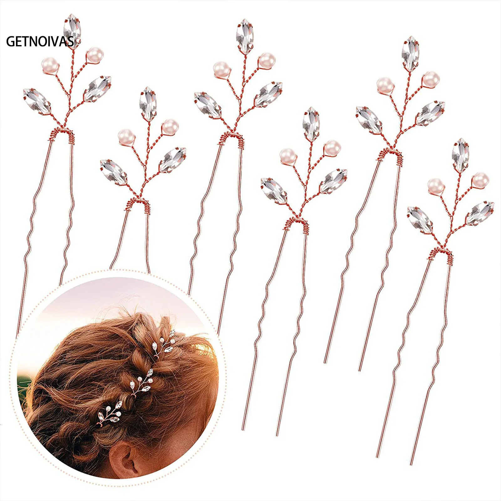 6PCS Rhinestones U-shaped Hair Pins Little Simple Bride Wedding Hair Pins Bridal Hair Piece Wedding Hair Accessories for Women 250610