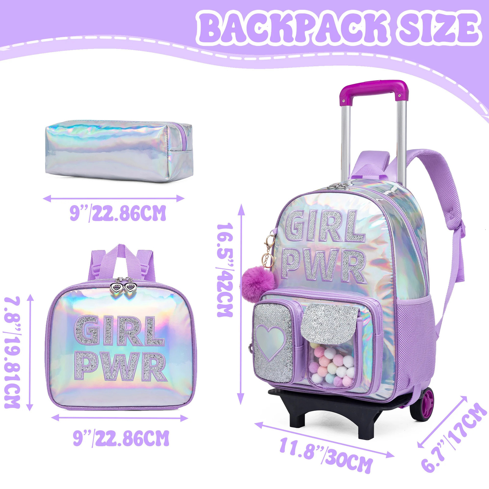Cute Trolley Backpack Suitable for Girls Childrens Pull Rod Bag Large Capacity HighValue Preschool Rolling 250605
