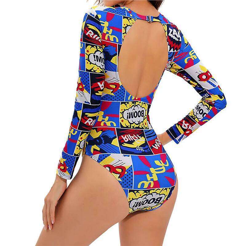 Summer One Piece Swimsuit Personalized Abstract Printed Surfing Sport Long Sleeves Swimwear For Women Bathing Suit