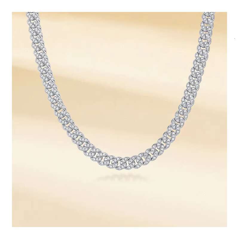 Moissanite Cuban Chain Silver Plated Necklace Artificial Clavicle Necklace OACOCA