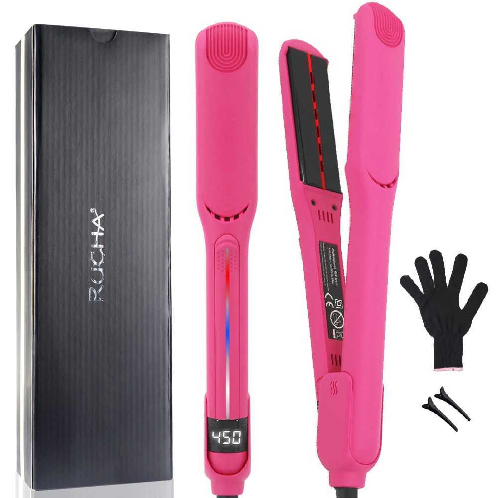 RUCHA Infrared Hair Straightener Unique Rose Professional Titanium Flat Iron with LED Display Instant Heating Curling Iron W250610