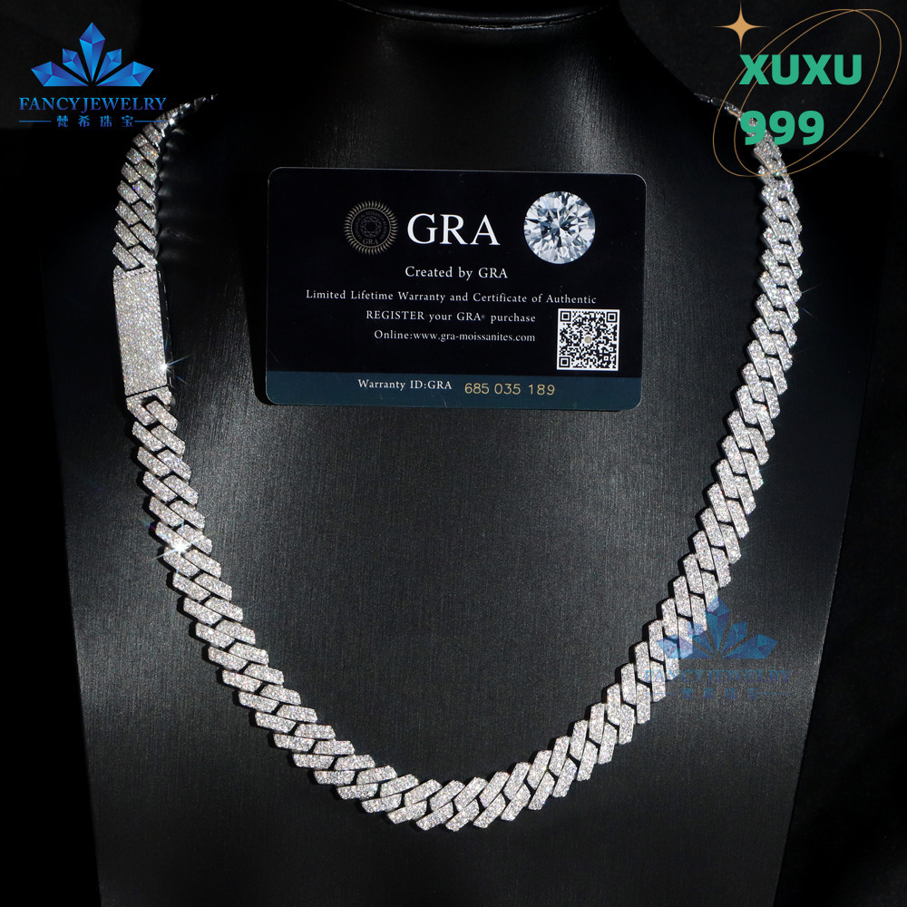 OACOCA Hot Sale Cuban Link Necklace 8mm-10mm VVS Moissanite Diamond 925 Silver Gold Plated Iced Hip Hop Style Jewelry