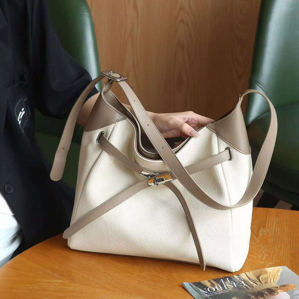 2025 New Niche Color-Block Washed Denim Genuine Leather Large Capacity Tote Versatile Shoulder Fashion Women's Bag