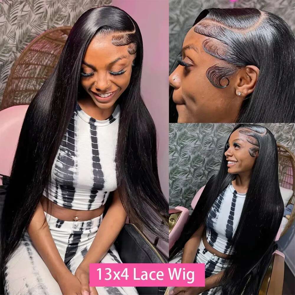 200% Density Bone Straight 13x6 HD Frontal Wigs 100% Human Hair Black Preplucked 5x5 13x4 Lace Front Wig 38 Inch Brazilian