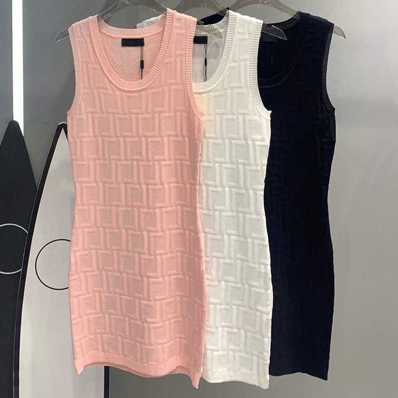 Fashion Jacquard Vest Dress Black High Waist Slimming Short Hip Skirt Spring and Summer round Neck Knitted Dress Women