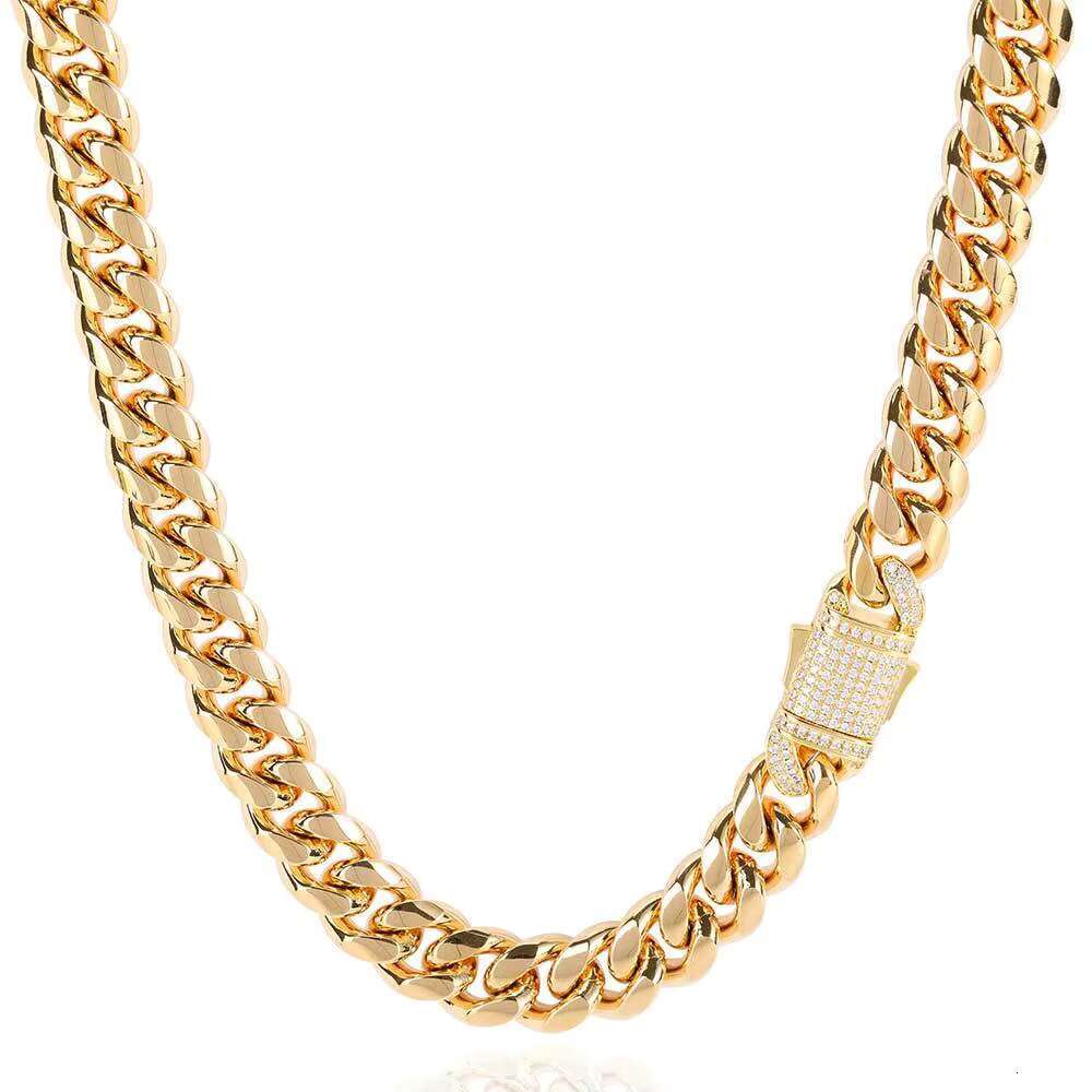 OACOCA Hip Hop Zircon Cuban Chain Men Necklace Long Charm Jewelry 18k Gold Plated Stainless Steel Necklace Chunky Necklace